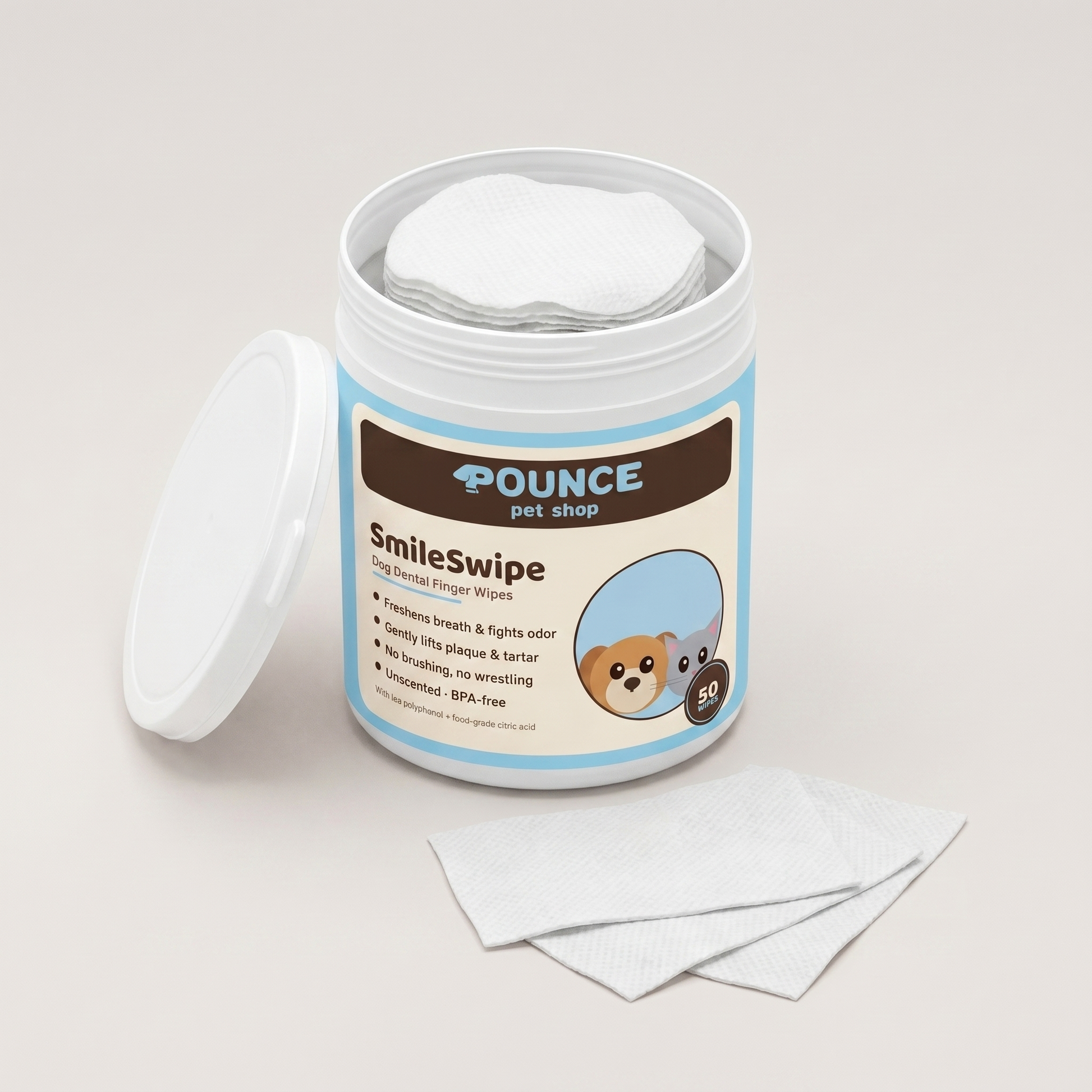 SmileSwipe pet dental finger wipes for dogs and cats